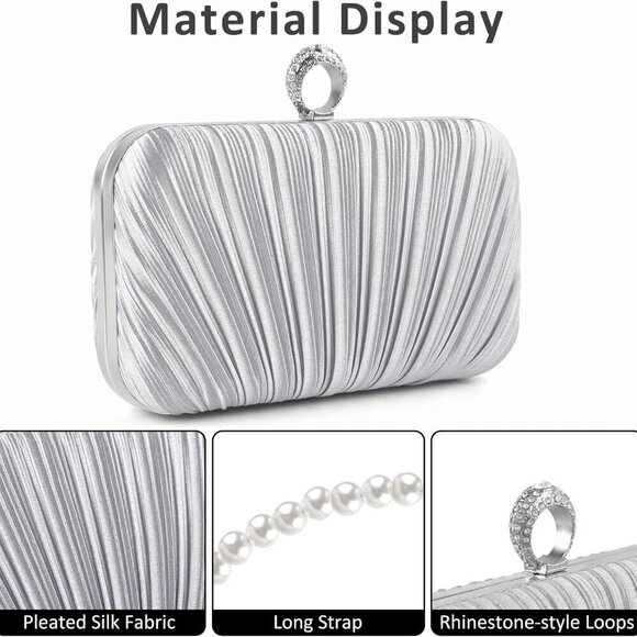 Women's Evening Bag Clutch Purse, Handbag Chain Strap Shoulder Bag for Wedding P - Picture 3 of 7